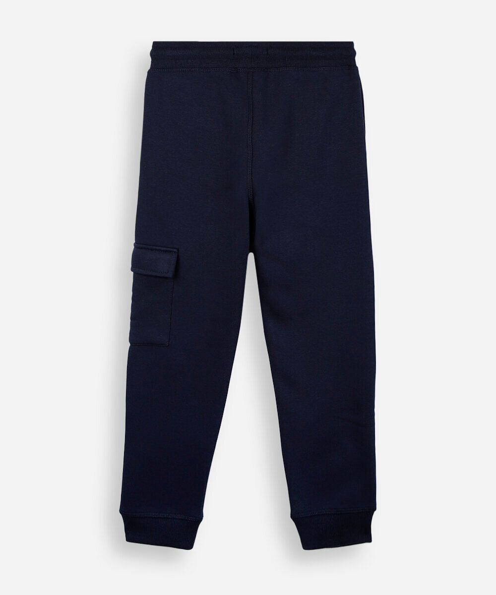 calça jogger infantil de moletom com bolso cargo azul