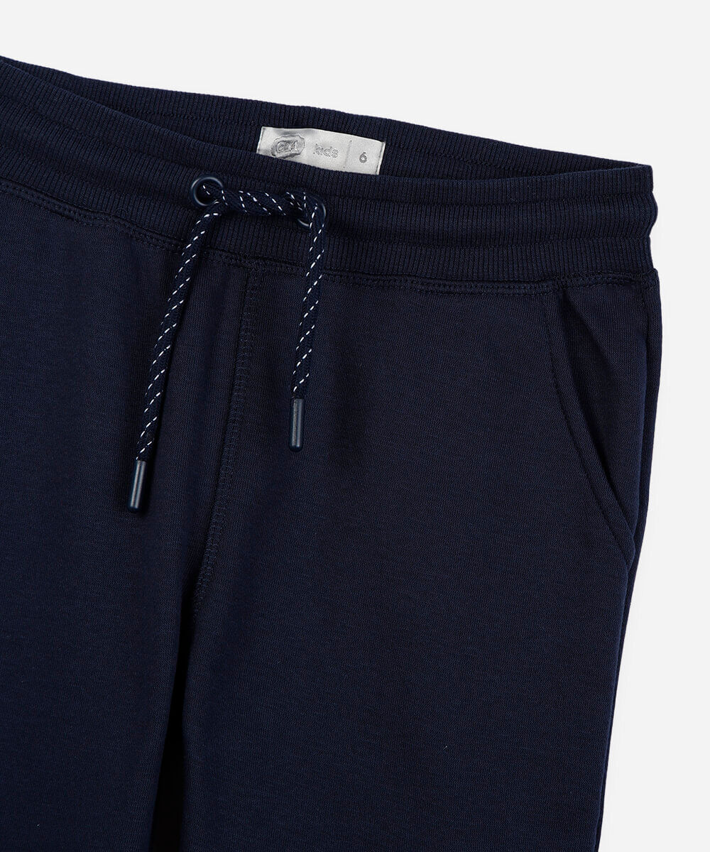 calça jogger infantil de moletom com bolso cargo azul