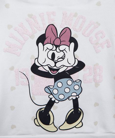 conjunto longo infantil de moletom com capuz minnie off white