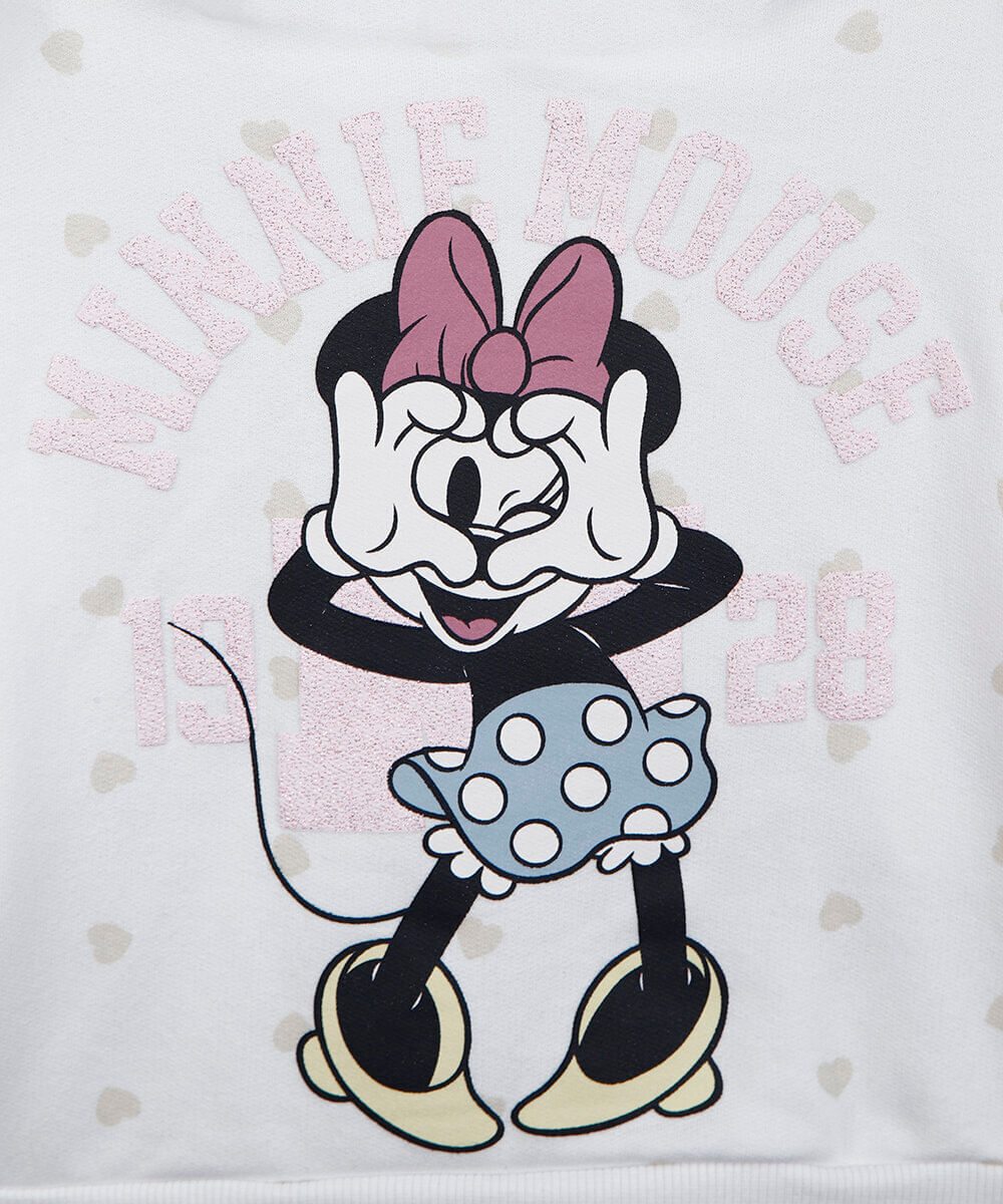 conjunto longo infantil de moletom com capuz minnie off white
