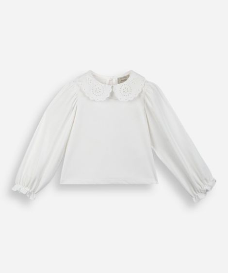 blusa infantil gola em laise texturizada  off white