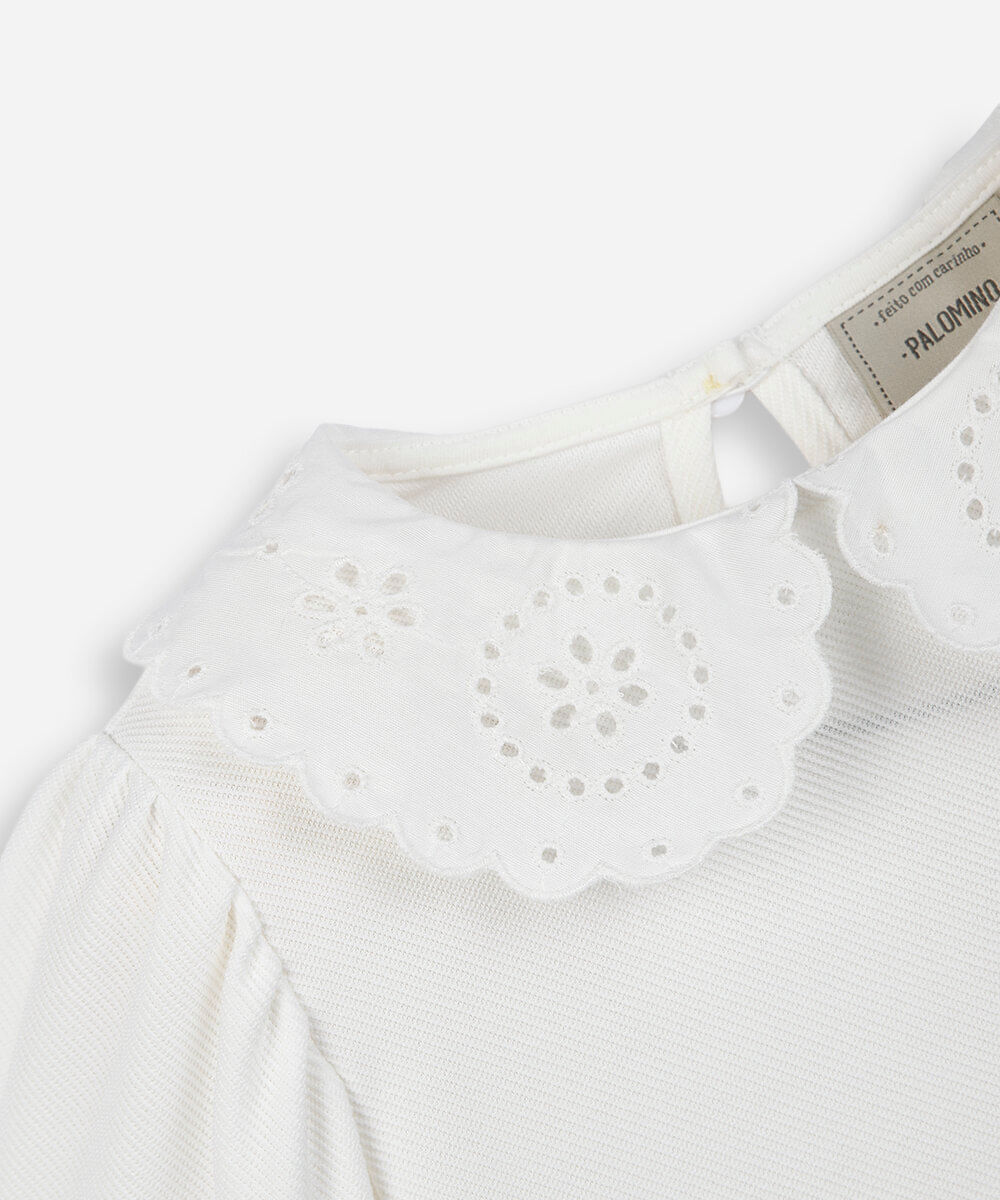 blusa infantil gola em laise texturizada  off white