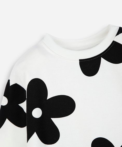 conjunto longo infantil de moletom floral off white