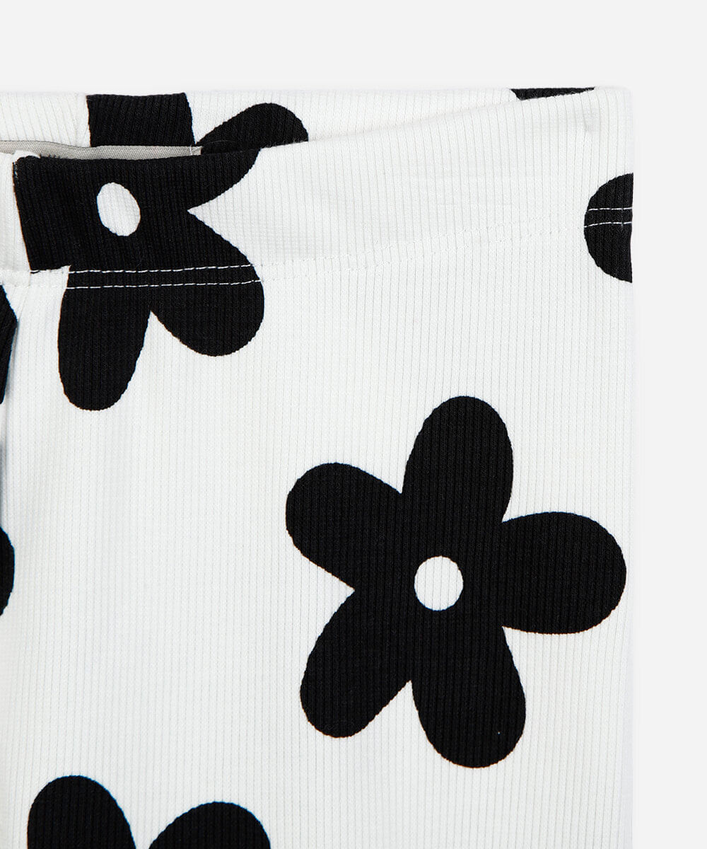 conjunto longo infantil de moletom floral off white