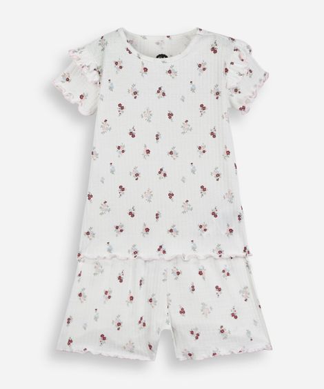 pijama curto infantil floral off white