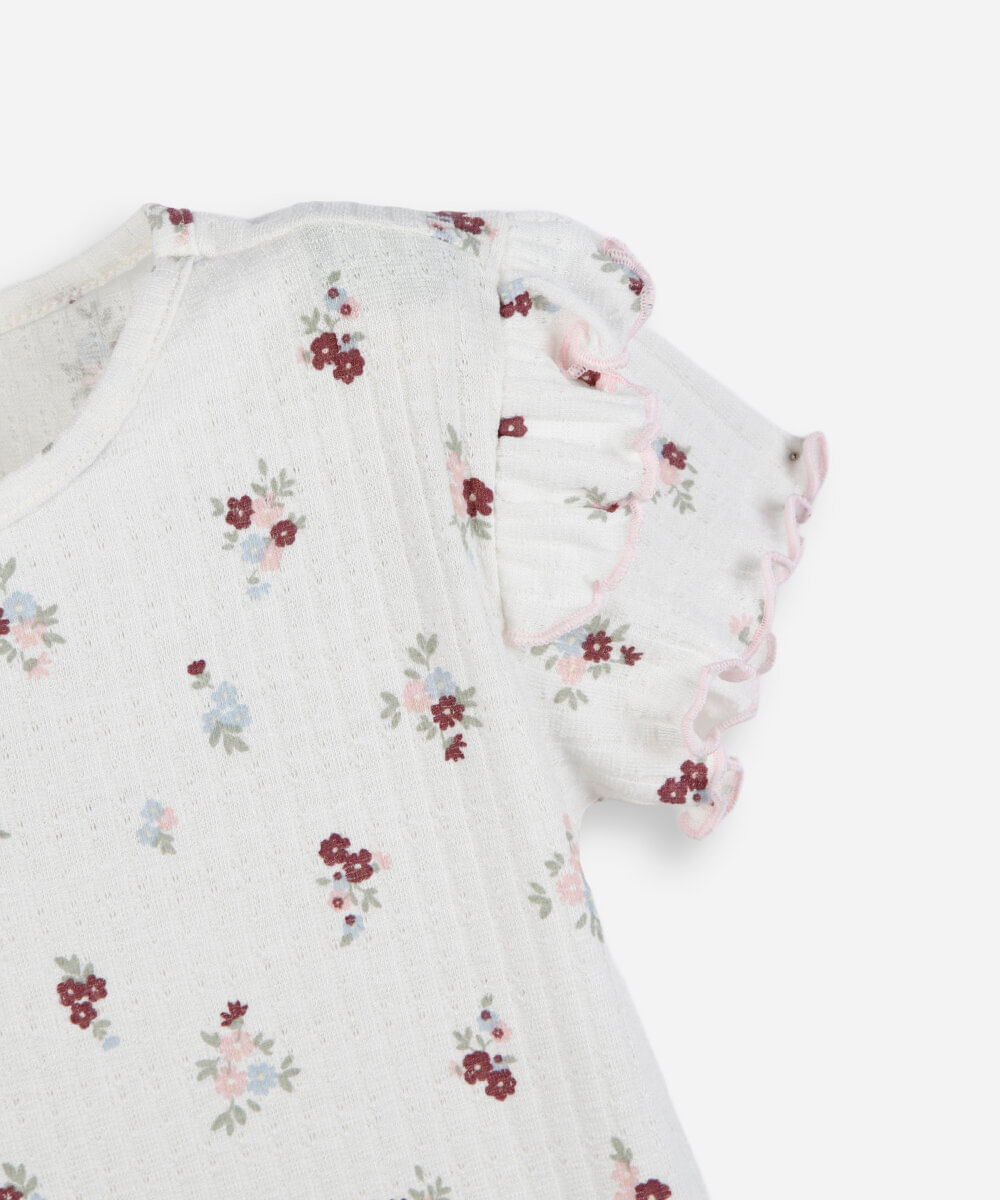 pijama curto infantil floral off white