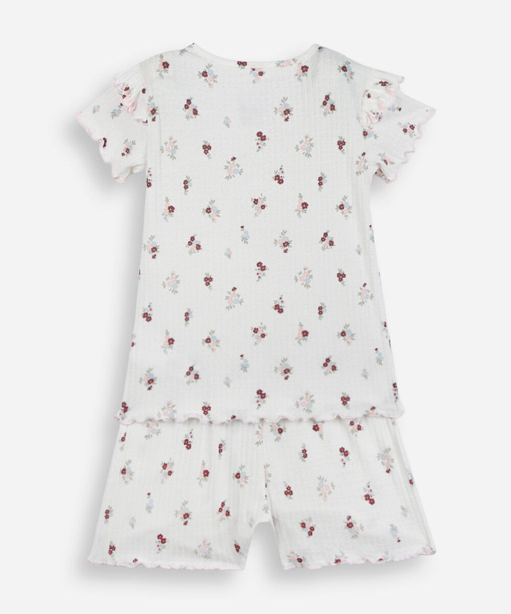 pijama curto infantil floral off white