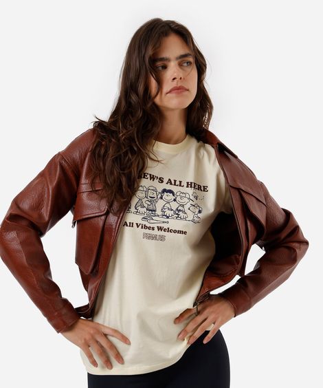 camiseta feminina de algodão snoopy peanuts amarela