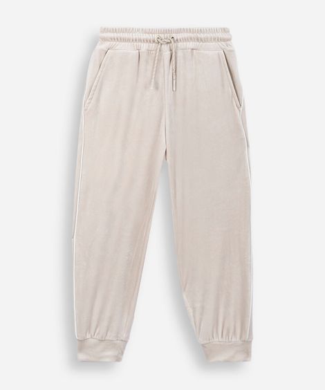 calça jogger de plush infantil com vervura bege