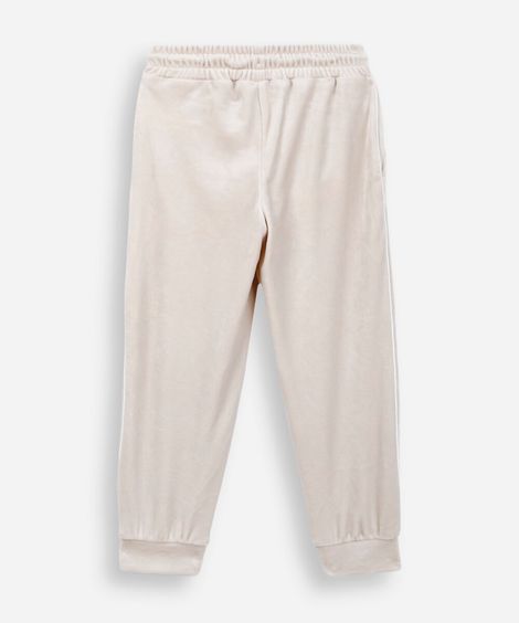 calça jogger de plush infantil com vervura bege