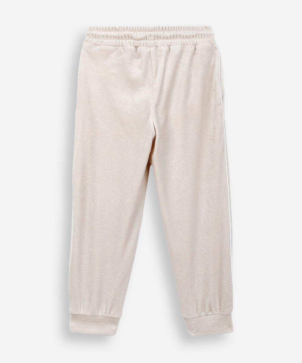 calça jogger de plush infantil com vervura bege