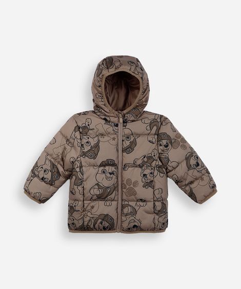 jaqueta puffer infantil com capuz patrulha canina marrom