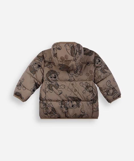jaqueta puffer infantil com capuz patrulha canina marrom