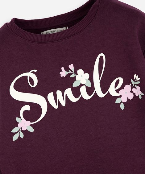 conjunto infantil de moletom floral vinho