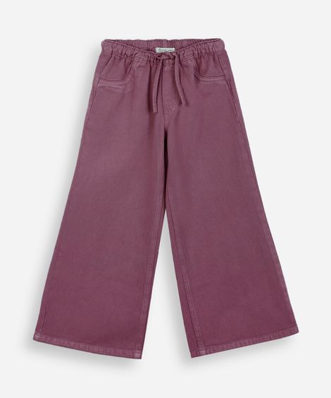 calça wide leg estilo pijama infantil de sarja roxo