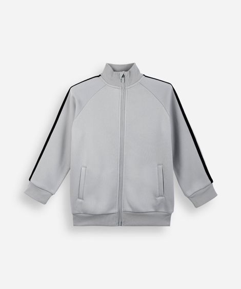 jaqueta infantil de moletom raglan com listras cinza