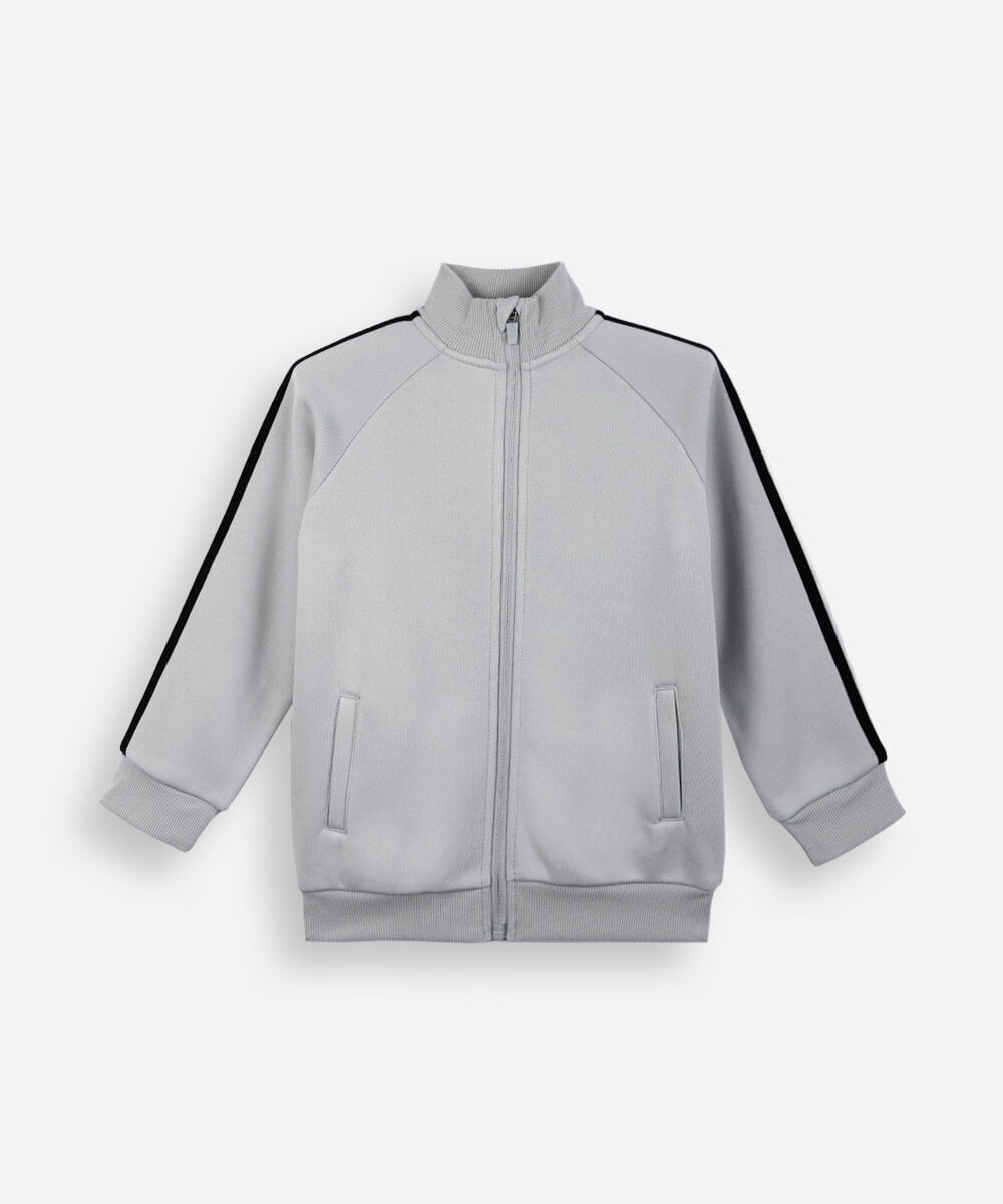 jaqueta infantil de moletom raglan com listras cinza