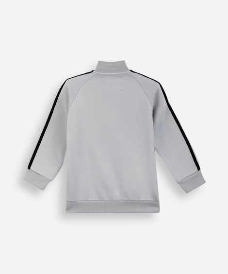 jaqueta infantil de moletom raglan com listras cinza