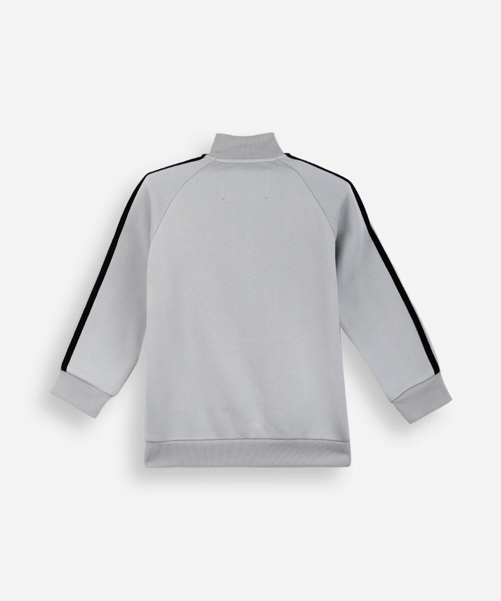 jaqueta infantil de moletom raglan com listras cinza