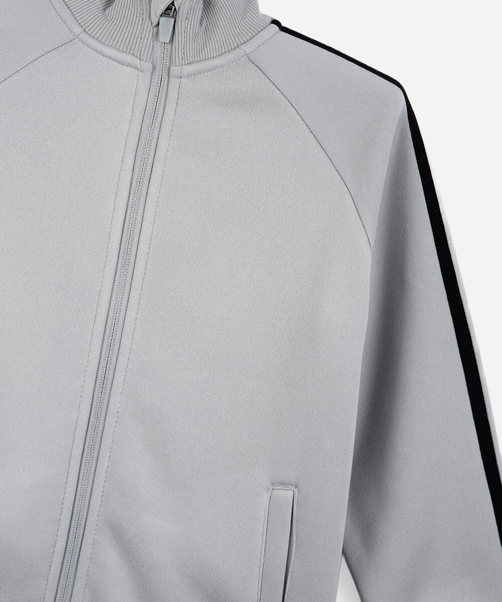 jaqueta infantil de moletom raglan com listras cinza