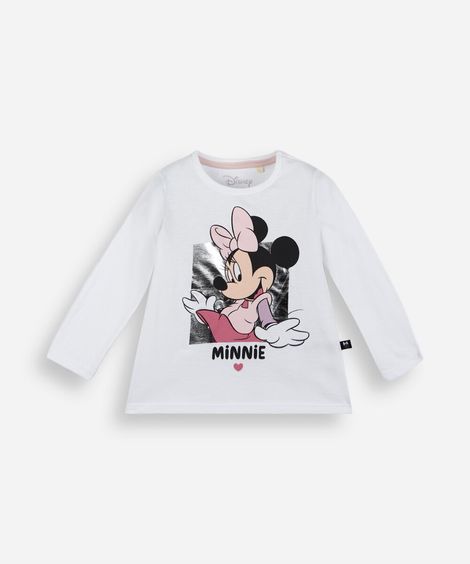 blusa infantil de algodão manga longa minnie off white