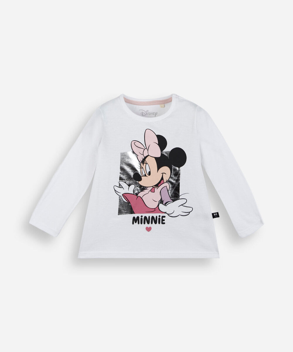 blusa infantil de algodão manga longa minnie off white