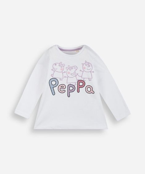 blusa infantil de algodão manga longa peppa pig e amigos off white