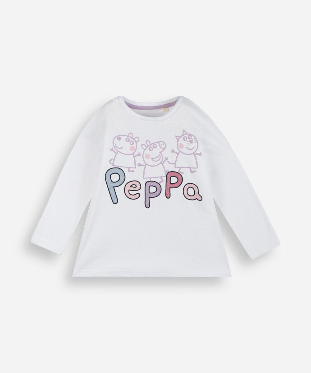 blusa infantil de algodão manga longa peppa pig e amigos off white