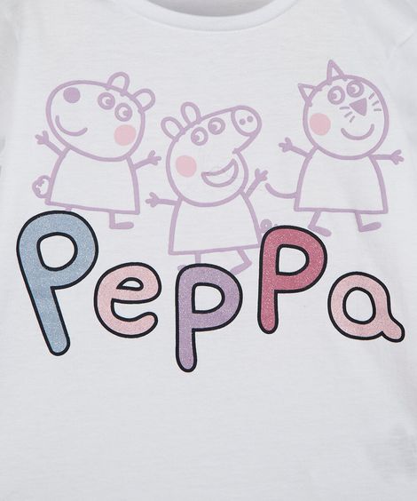 blusa infantil de algodão manga longa peppa pig e amigos off white
