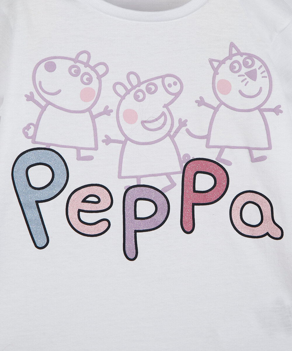 blusa infantil de algodão manga longa peppa pig e amigos off white