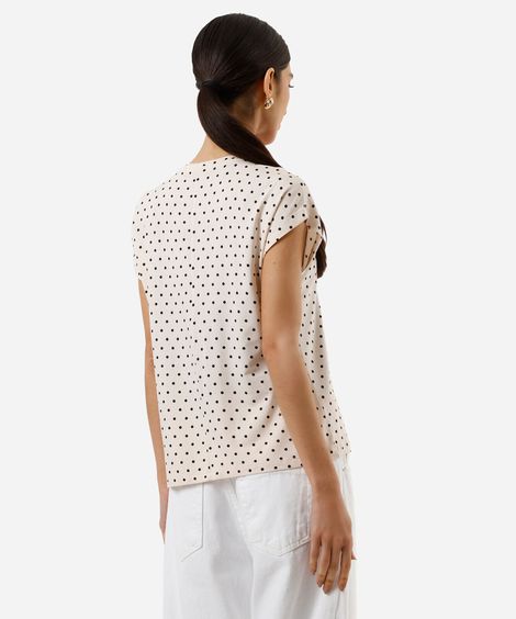 blusa feminina de viscose manga curta poá off white