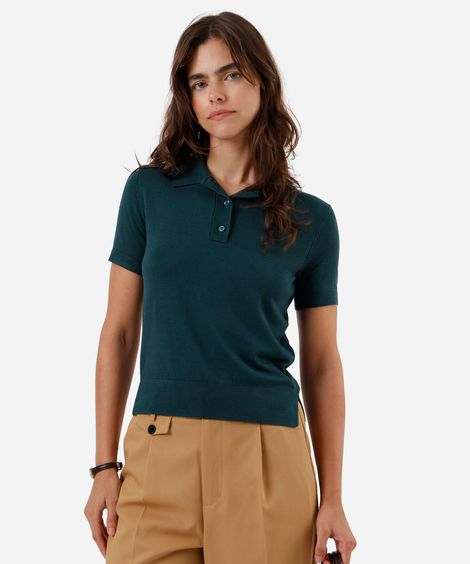 polo feminina de tricot manga curta verde