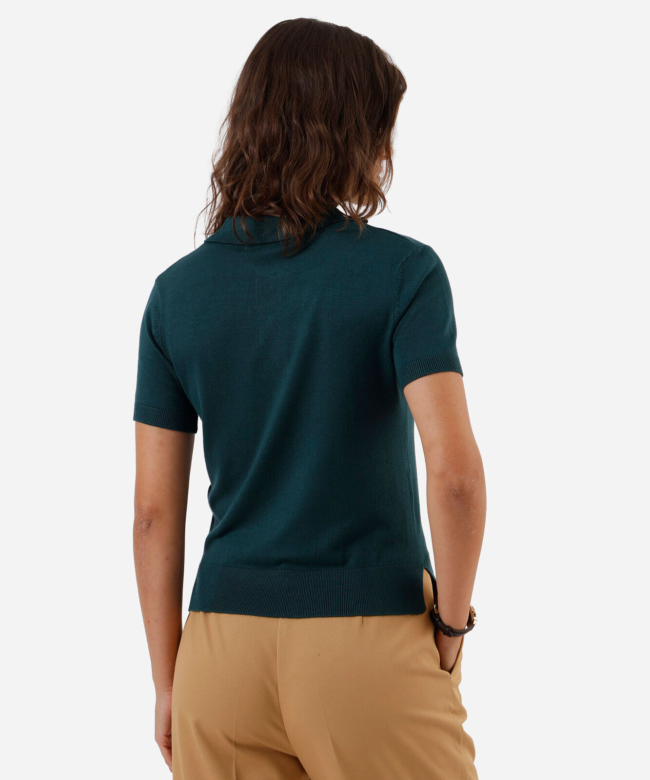 polo feminina de tricot manga curta verde