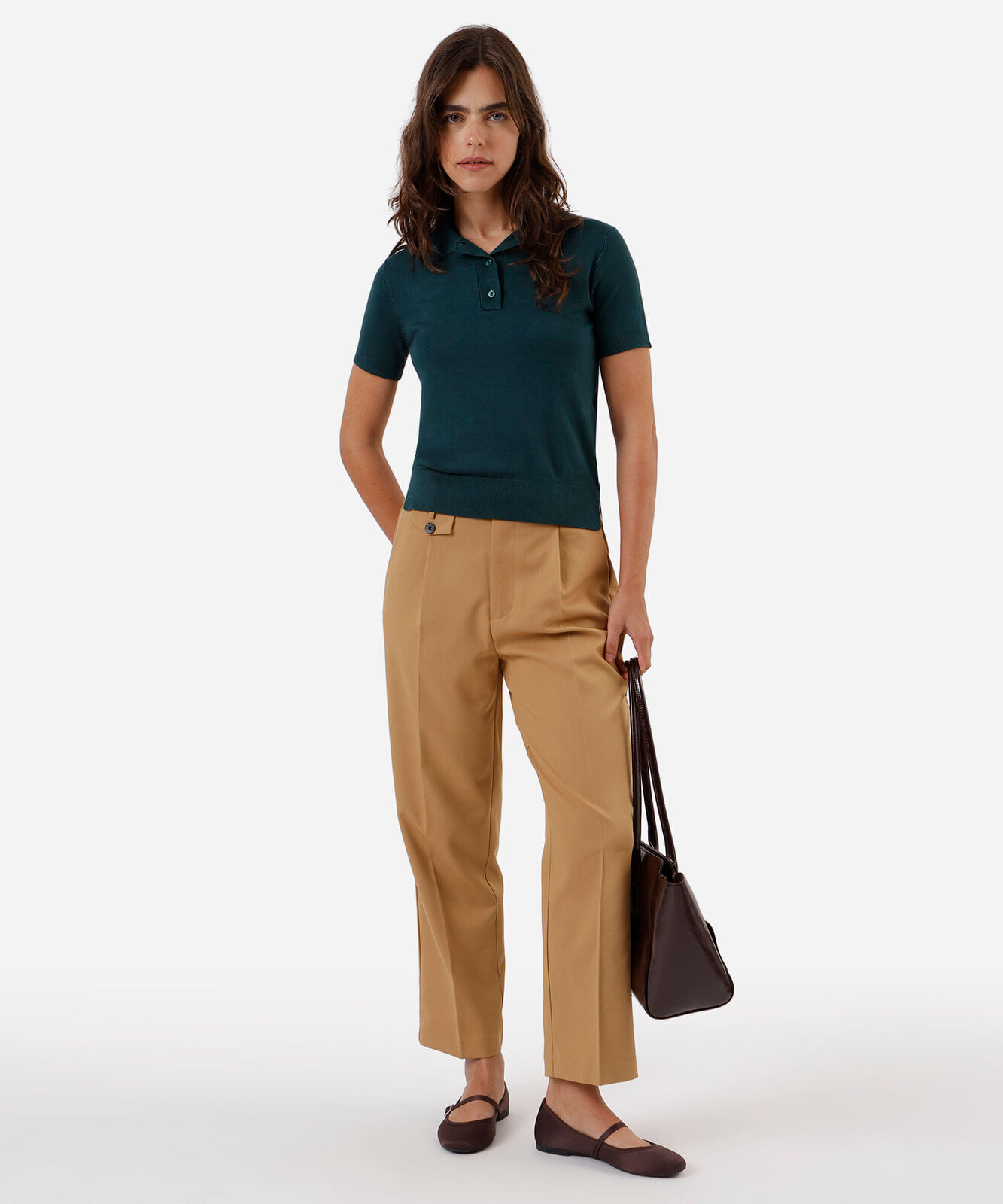 polo feminina de tricot manga curta verde