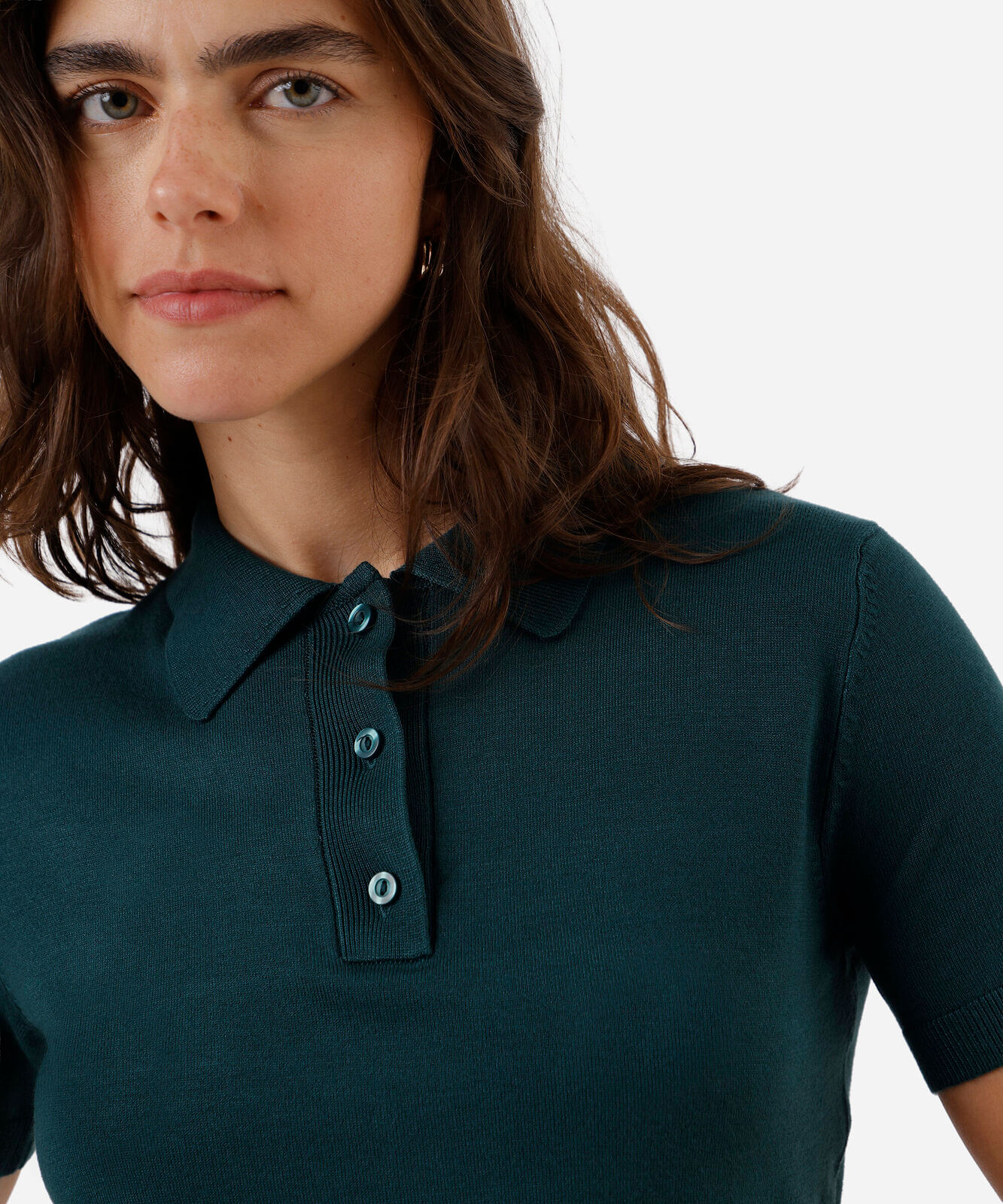 polo feminina de tricot manga curta verde