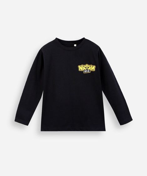 blusa infantil de algodão manga longa natan por aí preta