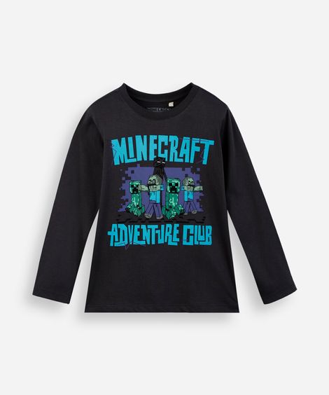 blusa infantil de algodão manga longa minecraft cinza