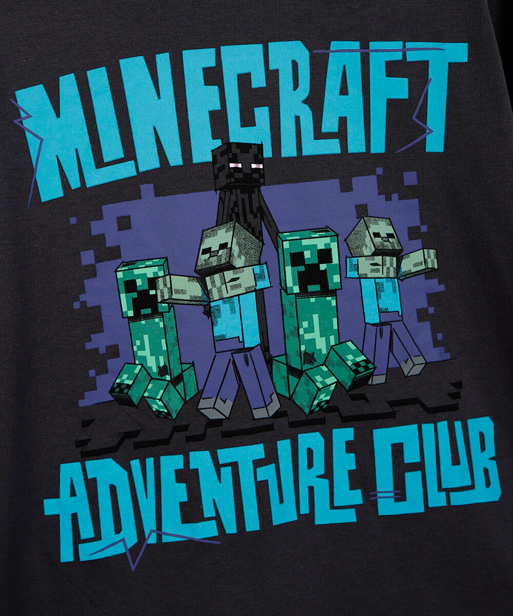 blusa infantil de algodão manga longa minecraft cinza