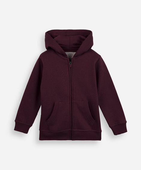 blusa infantil de moletom felpado com capuz vinho