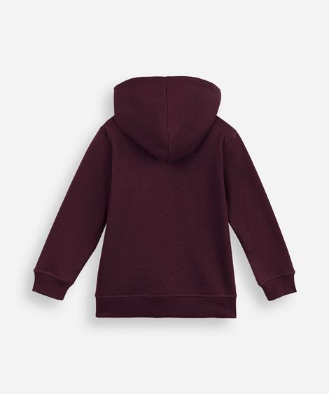 blusa infantil de moletom felpado com capuz vinho