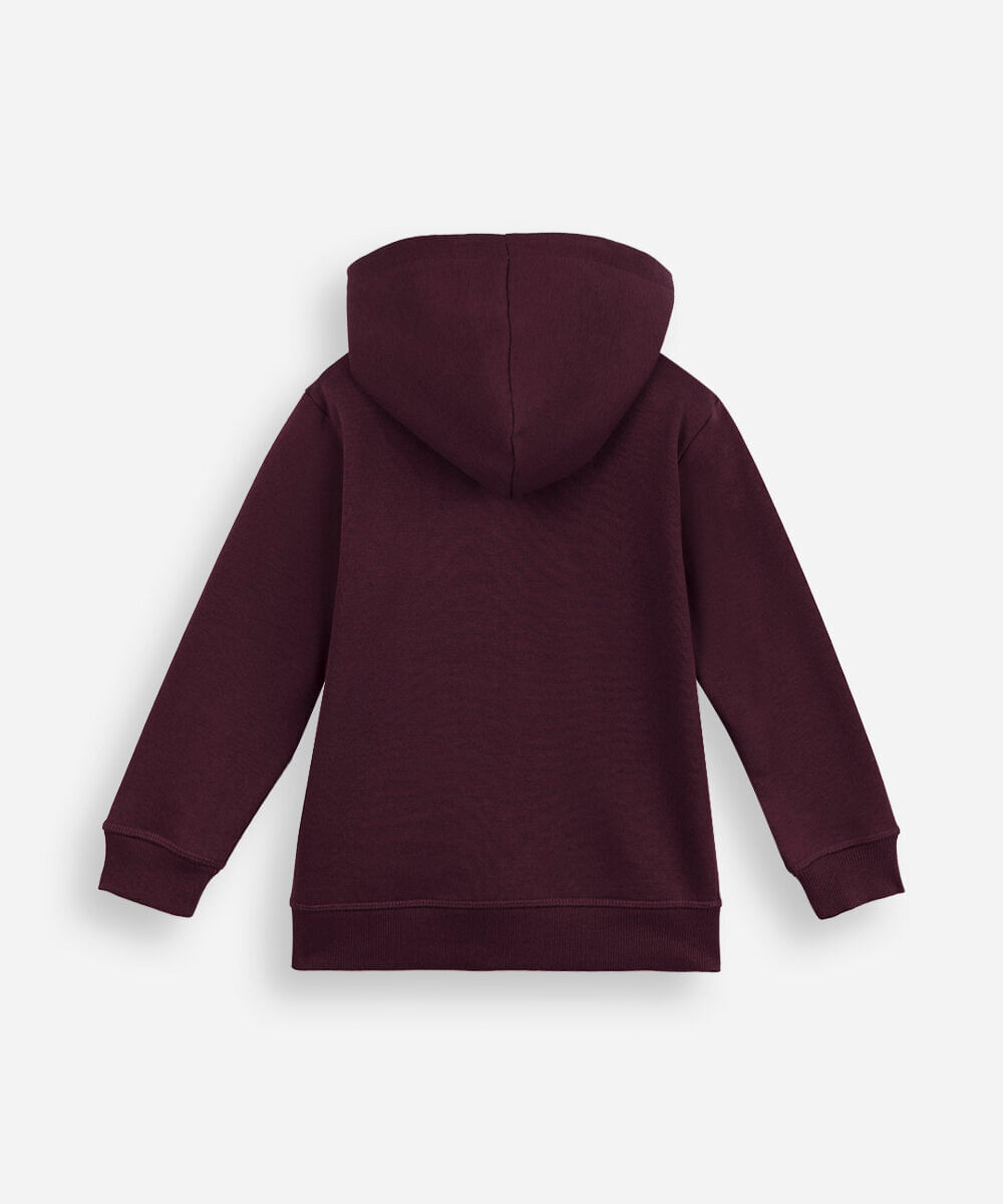 blusa infantil de moletom felpado com capuz vinho