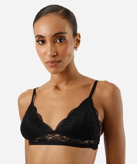 sutiã triângulo feminino de renda com bojo removível preto