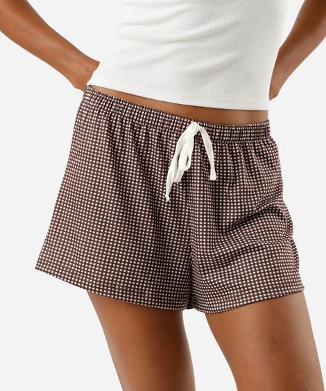 short de pijama avulso feminino xadrez marrom