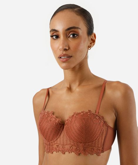 sutiã meia taça feminino com renda alça removível marrom
