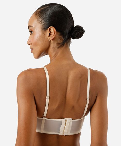 sutiã cropped meia taça feminino de renda floral  bege