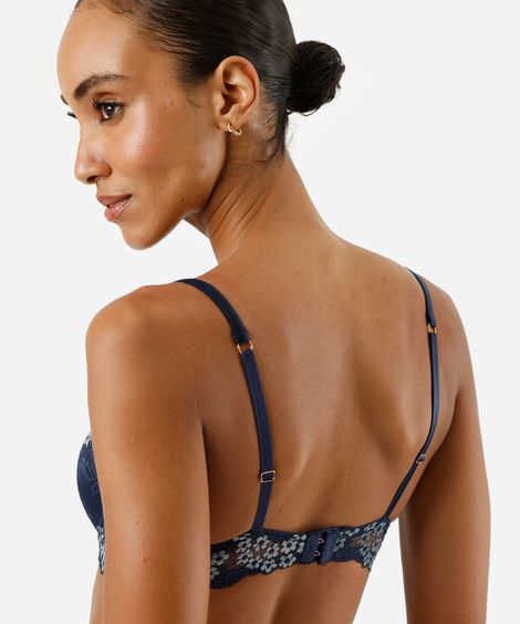 sutiã meia taça feminino de renda floral azul