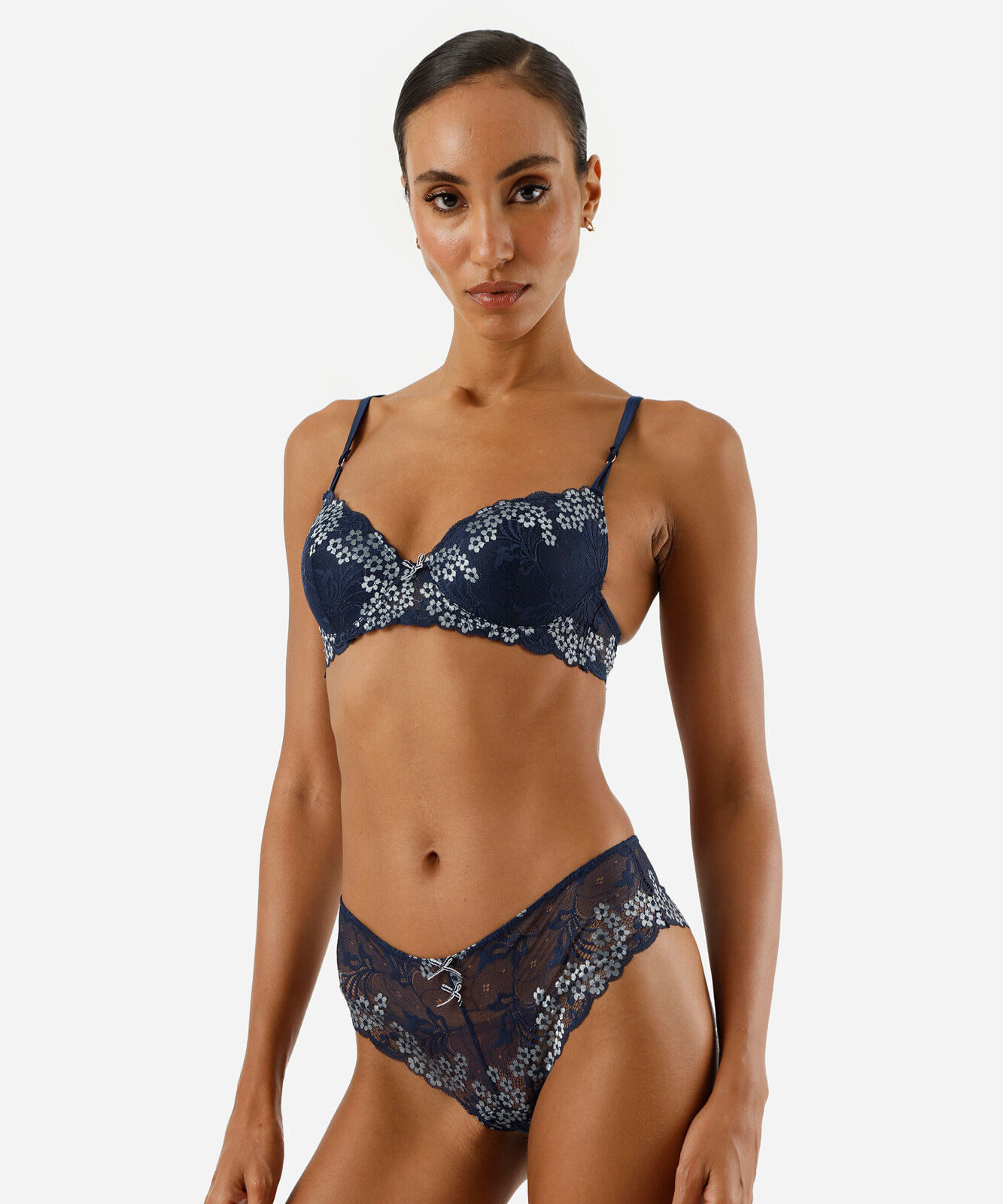 sutiã meia taça feminino de renda floral azul