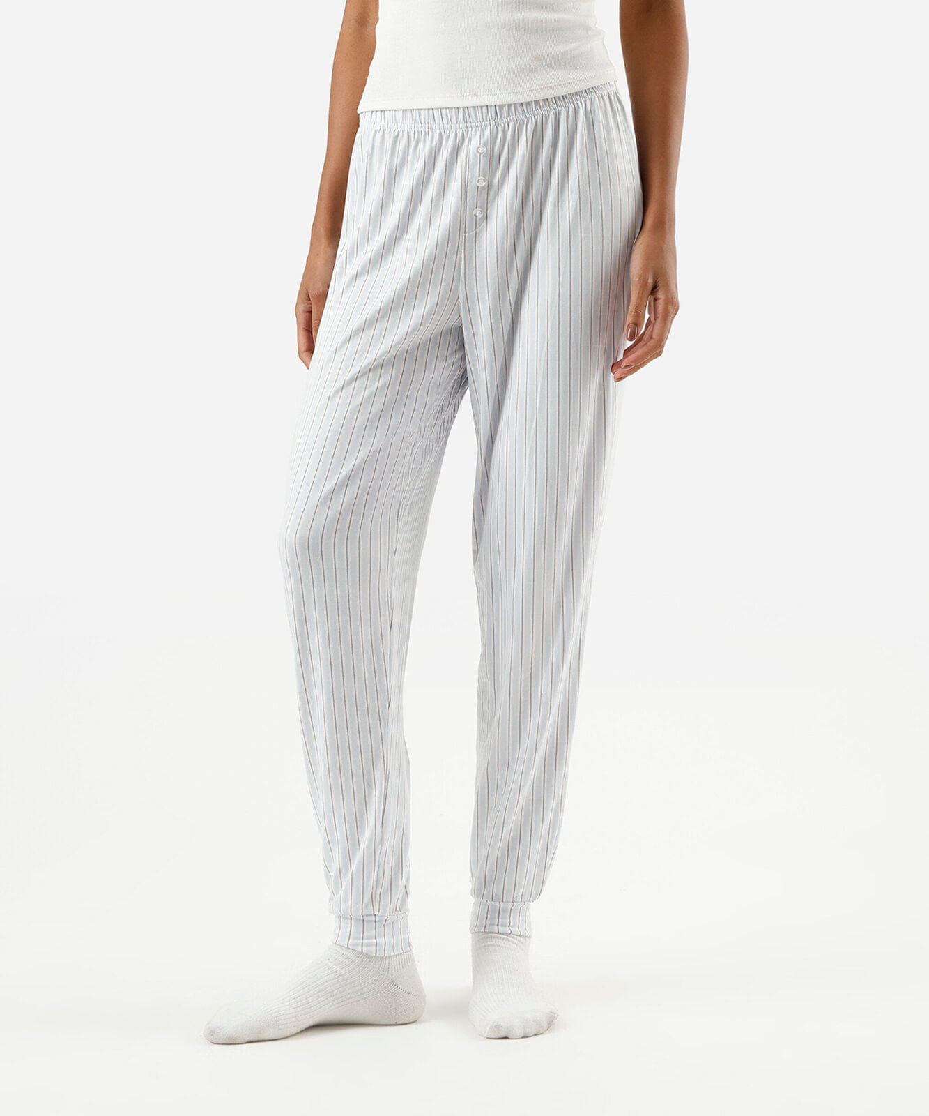 calça de pijama avulsa feminina listrada azul