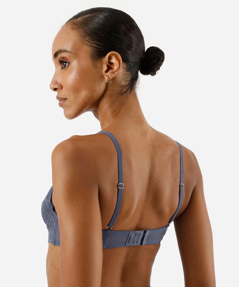 sutiã meia taça sem bojo de tule e renda azul