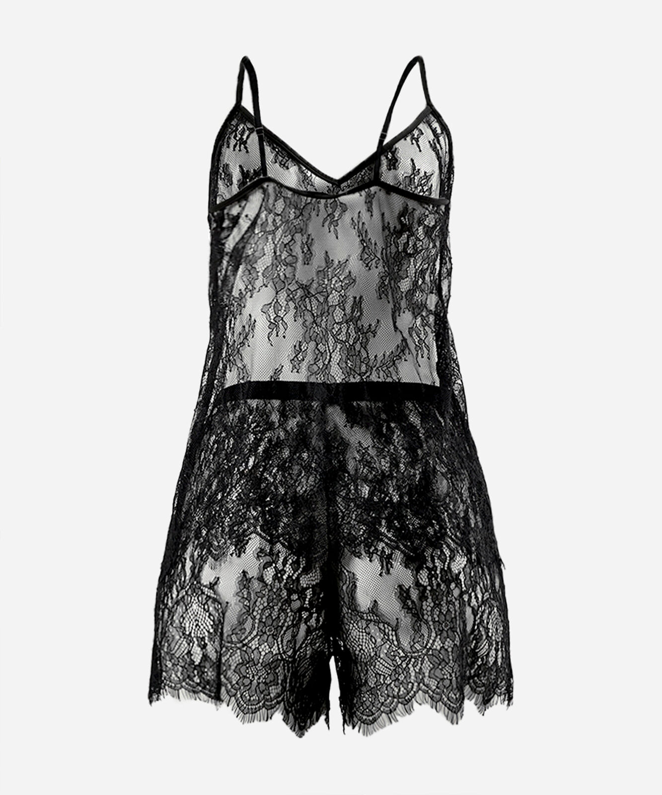 pijama short doll feminino de renda floral preto